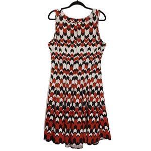 Rust Brown Black White Houndstooth Print Sleeveless Midi Dress Large